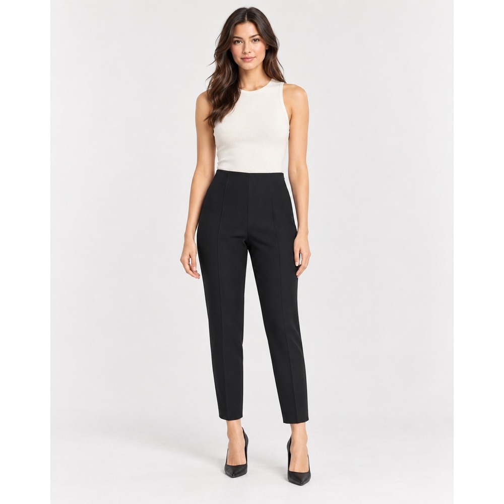 Vince Tapered Crop Pants Womens Medium Black High Rise Side Zip Cotton Blend